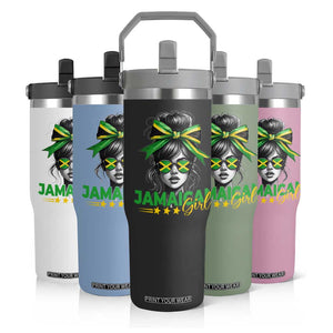 Proud Jamaican Girl Flip Straw Tumbler Jamaica Messy Bun Retro Vintage Jamaican Flag TS10 Print Your Wear