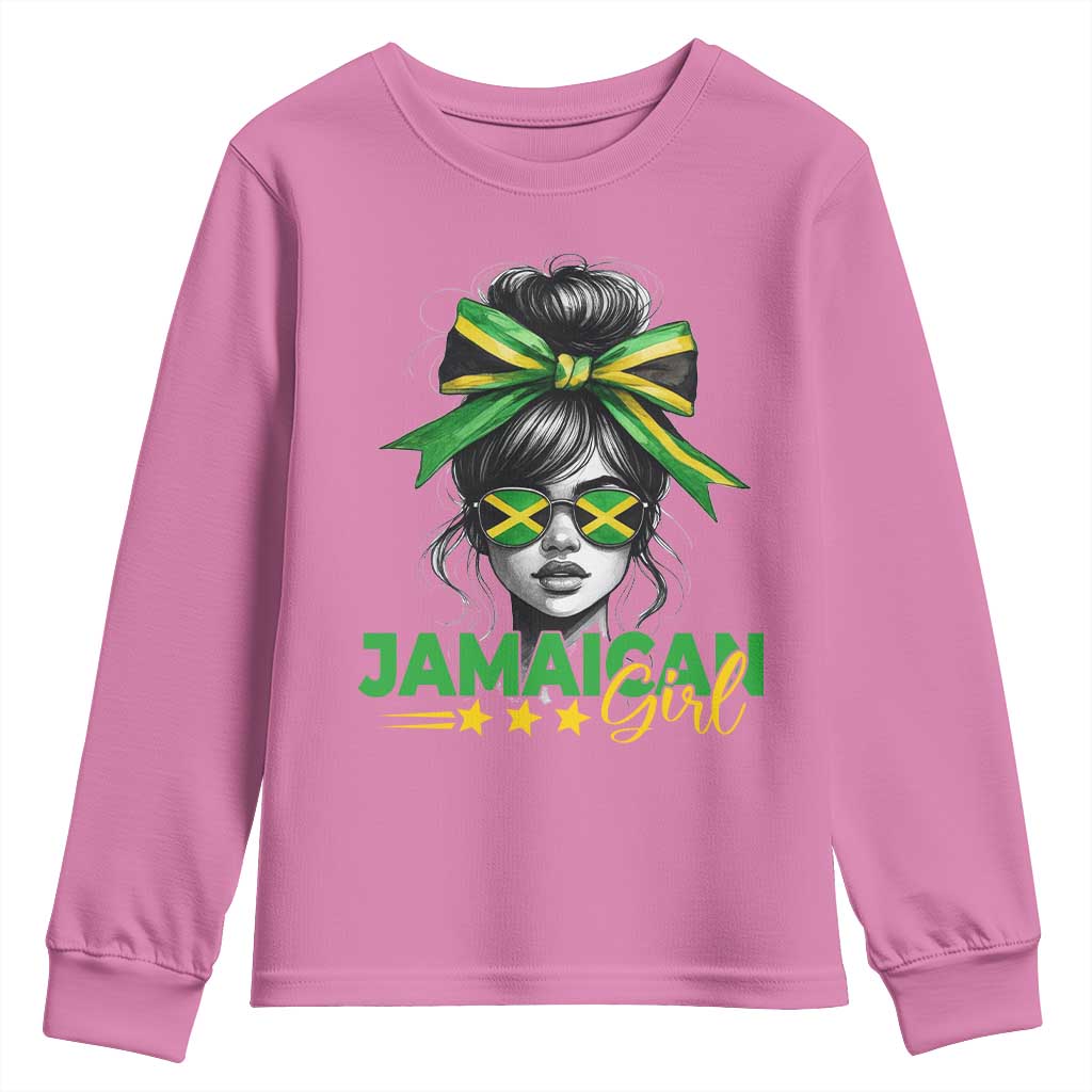 Proud Jamaican Girl Youth Sweatshirt Jamaica Messy Bun Retro Vintage Jamaican Flag TS10 Azalea Print Your Wear