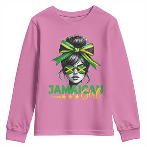 Proud Jamaican Girl Youth Sweatshirt Jamaica Messy Bun Retro Vintage Jamaican Flag TS10 Azalea Print Your Wear