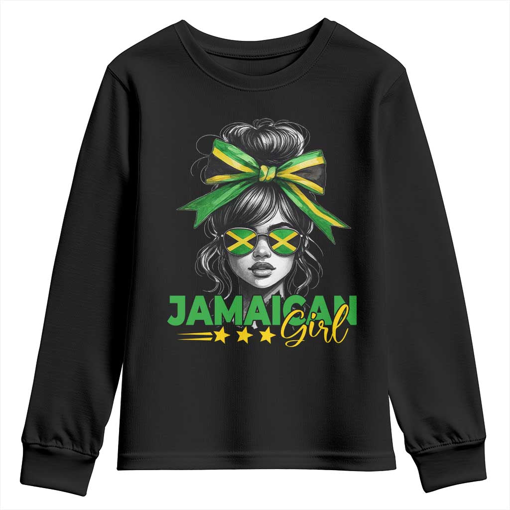 Proud Jamaican Girl Youth Sweatshirt Jamaica Messy Bun Retro Vintage Jamaican Flag TS10 Black Print Your Wear