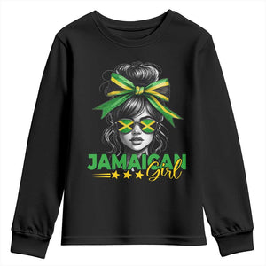 Proud Jamaican Girl Youth Sweatshirt Jamaica Messy Bun Retro Vintage Jamaican Flag TS10 Black Print Your Wear