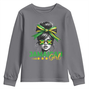 Proud Jamaican Girl Youth Sweatshirt Jamaica Messy Bun Retro Vintage Jamaican Flag TS10 Charcoal Print Your Wear