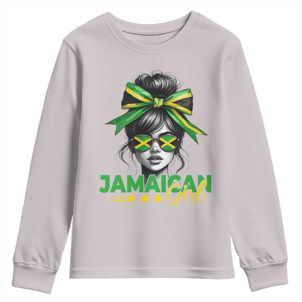 Proud Jamaican Girl Youth Sweatshirt Jamaica Messy Bun Retro Vintage Jamaican Flag TS10 Ice Gray Print Your Wear