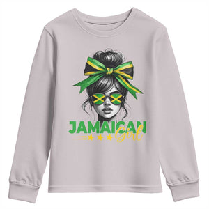 Proud Jamaican Girl Youth Sweatshirt Jamaica Messy Bun Retro Vintage Jamaican Flag TS10 Ice Gray Print Your Wear