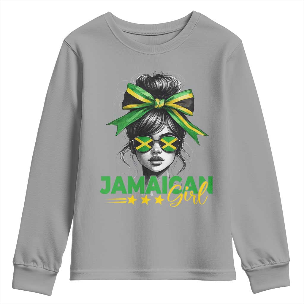 Proud Jamaican Girl Youth Sweatshirt Jamaica Messy Bun Retro Vintage Jamaican Flag TS10 Sport Gray Print Your Wear