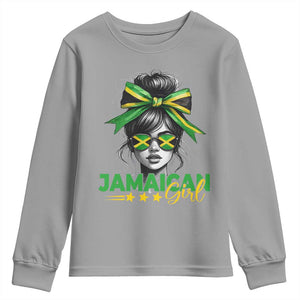Proud Jamaican Girl Youth Sweatshirt Jamaica Messy Bun Retro Vintage Jamaican Flag TS10 Sport Gray Print Your Wear