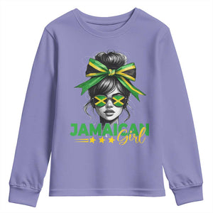 Proud Jamaican Girl Youth Sweatshirt Jamaica Messy Bun Retro Vintage Jamaican Flag TS10 Violet Print Your Wear