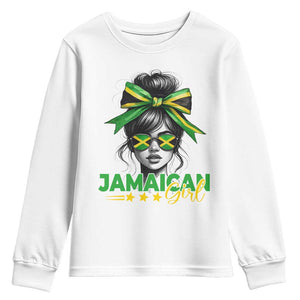 Proud Jamaican Girl Youth Sweatshirt Jamaica Messy Bun Retro Vintage Jamaican Flag TS10 White Print Your Wear