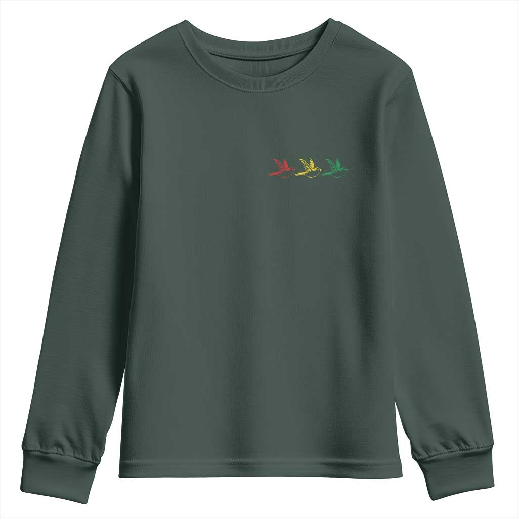 Little Birds Youth Sweatshirt Rastafari Rasta Reggae Music Jamaican Pride TS10 Dark Forest Green Print Your Wear