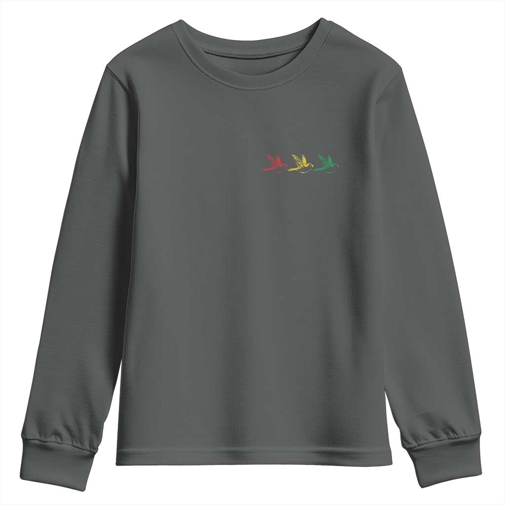 Little Birds Youth Sweatshirt Rastafari Rasta Reggae Music Jamaican Pride TS10 Dark Heather Print Your Wear
