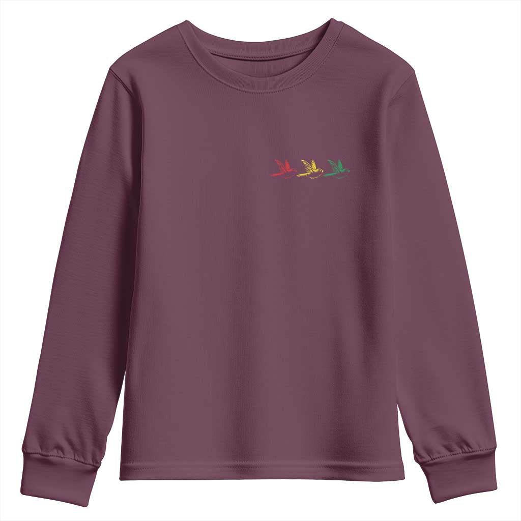 Little Birds Youth Sweatshirt Rastafari Rasta Reggae Music Jamaican Pride TS10 Maroon Print Your Wear