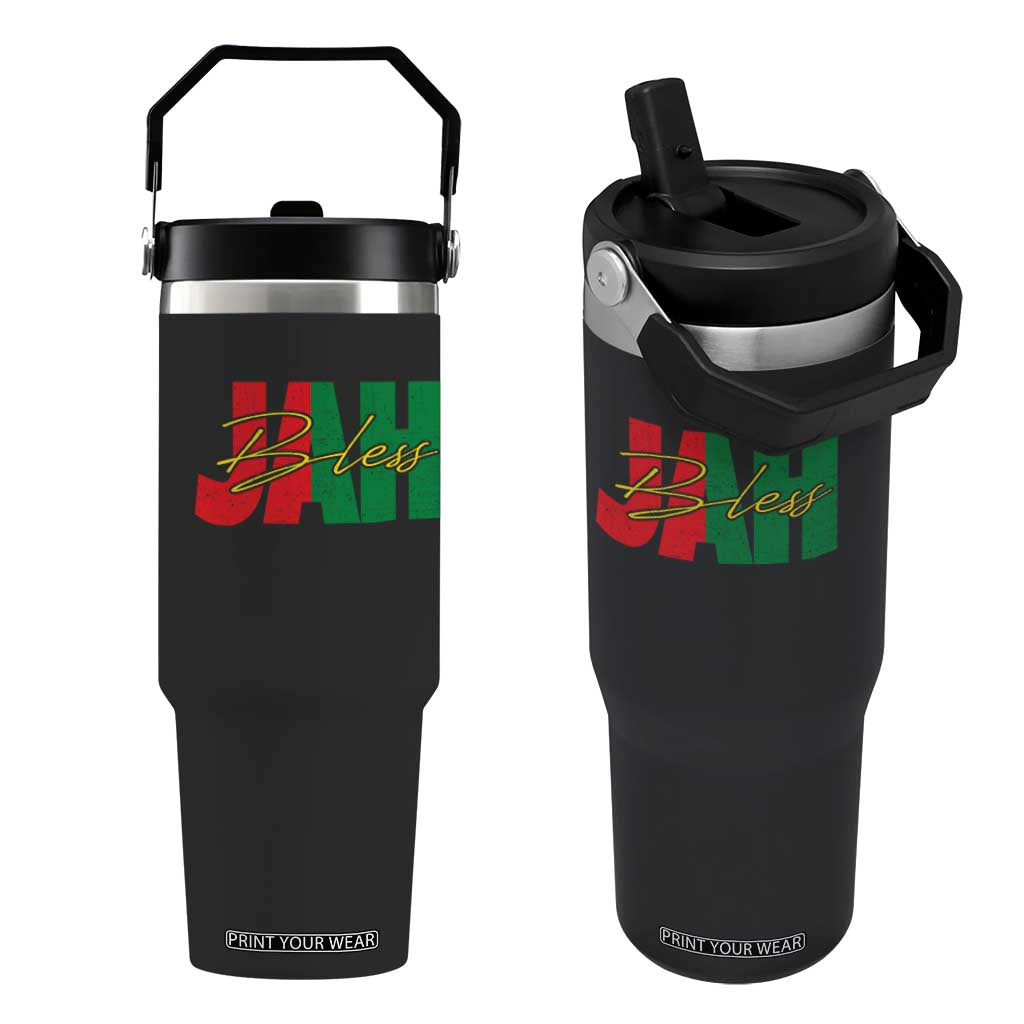Rastafarian Jah Bless Flip Straw Tumbler Retro Reggae Rastafari Jamaica Rasta TS10 One Size: 30 oz Black Print Your Wear