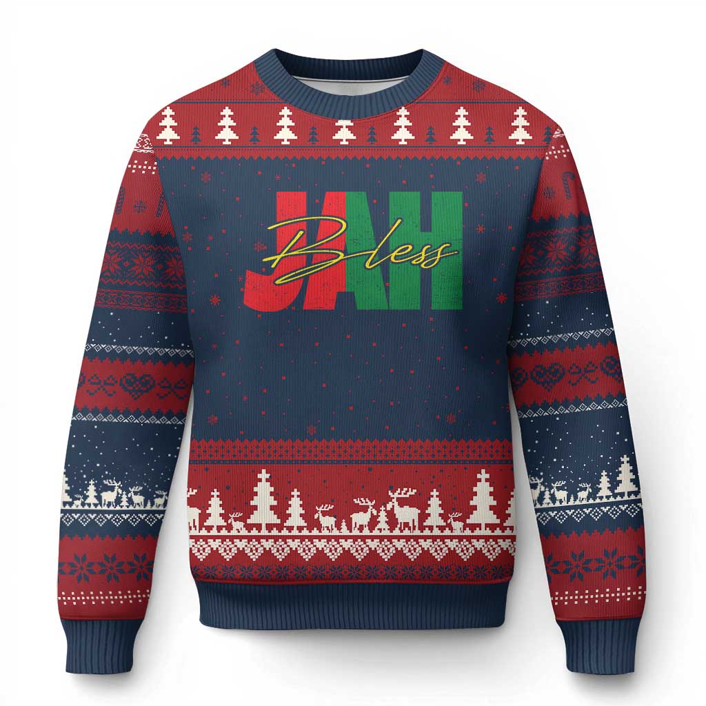 Rastafarian Jah Bless Ugly Christmas Sweater Retro Reggae Rastafari Jamaica Rasta TS10 Navy Red Print Your Wear