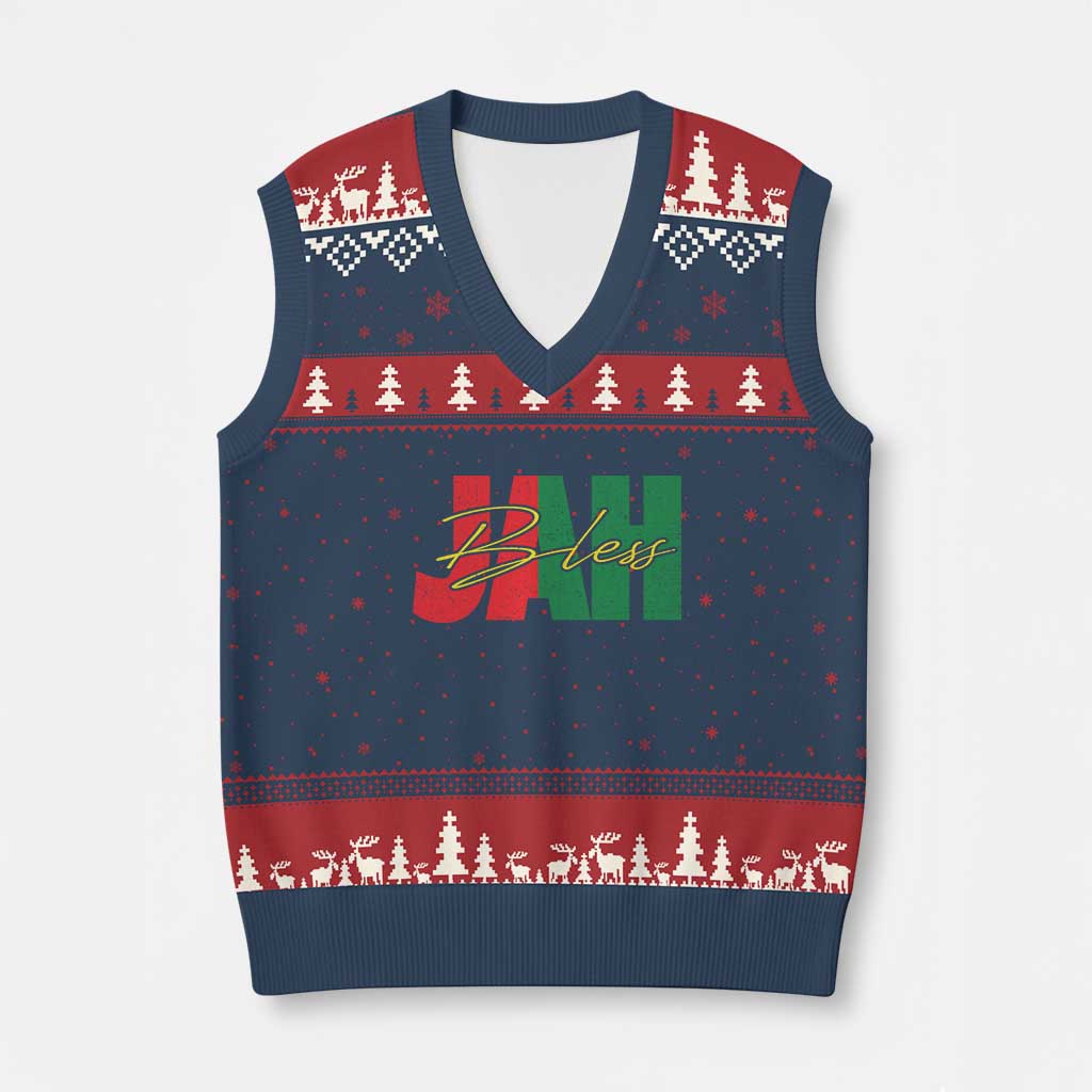 Rastafarian Jah Bless V-Neck Knit Sweater Vest Retro Reggae Rastafari Jamaica Rasta TS10 Navy Red Print Your Wear
