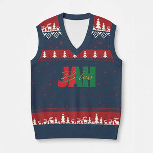 Rastafarian Jah Bless V-Neck Knit Sweater Vest Retro Reggae Rastafari Jamaica Rasta TS10 Navy Red Print Your Wear