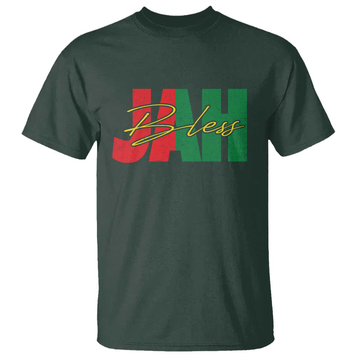 Rastafarian Jah Bless T Shirt Retro Reggae Rastafari Jamaica Rasta TS10 Dark Forest Green Print Your Wear