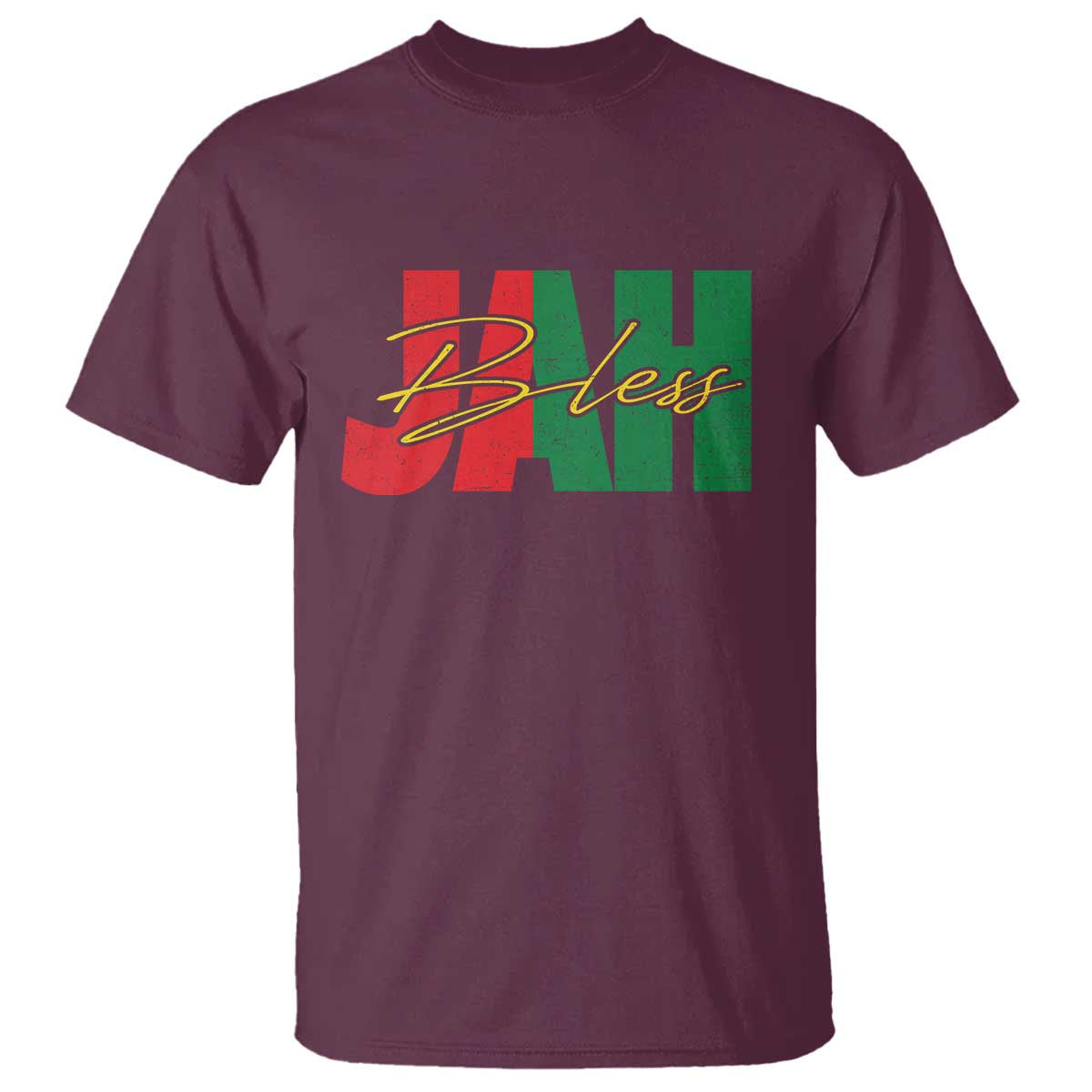 Rastafarian Jah Bless T Shirt Retro Reggae Rastafari Jamaica Rasta TS10 Maroon Print Your Wear