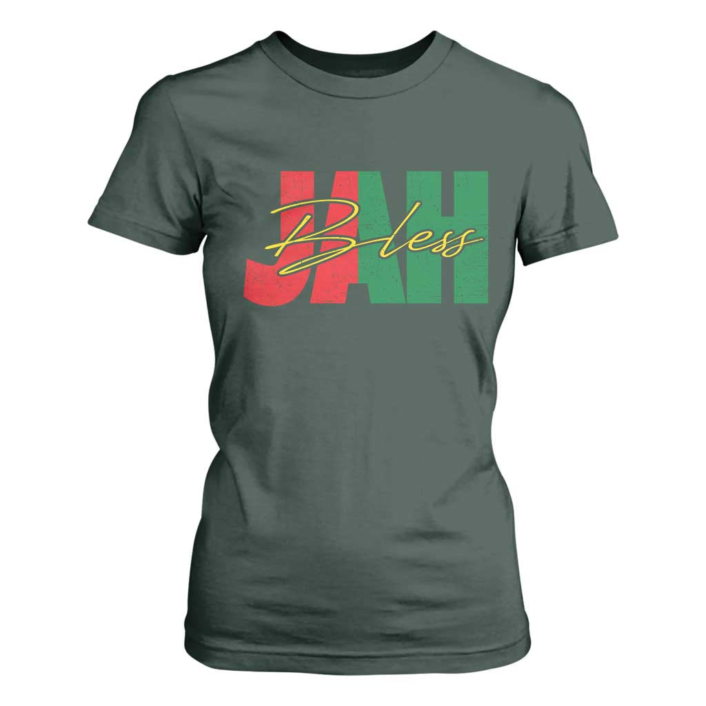 Rastafarian Jah Bless T Shirt For Women Retro Reggae Rastafari Jamaica Rasta TS10 Dark Forest Green Print Your Wear