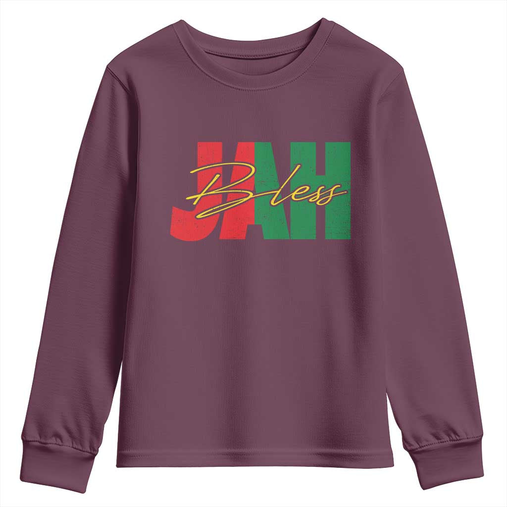 Rastafarian Jah Bless Youth Sweatshirt Retro Reggae Rastafari Jamaica Rasta TS10 Maroon Print Your Wear