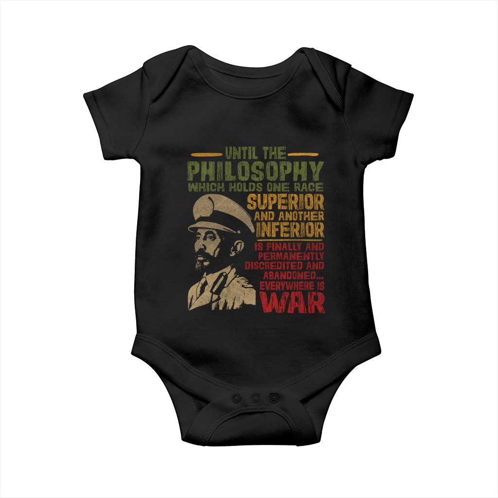 Haile Selassie Baby Onesie War Speech Lion of Judah Rasta Jah Bless TS10 Black Print Your Wear