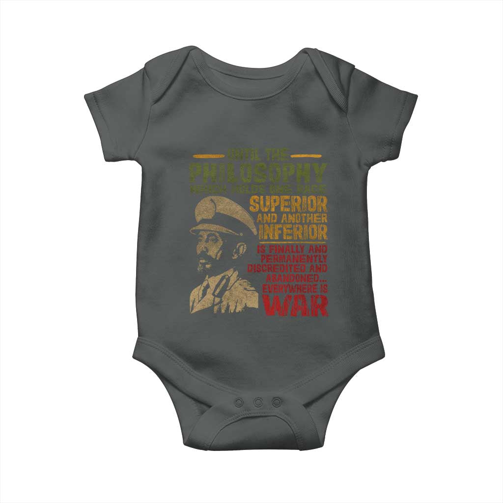 Haile Selassie Baby Onesie War Speech Lion of Judah Rasta Jah Bless TS10 Dark Heather Print Your Wear