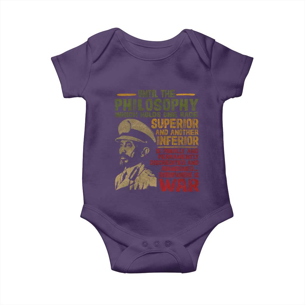 Haile Selassie Baby Onesie War Speech Lion of Judah Rasta Jah Bless TS10 Purple Print Your Wear