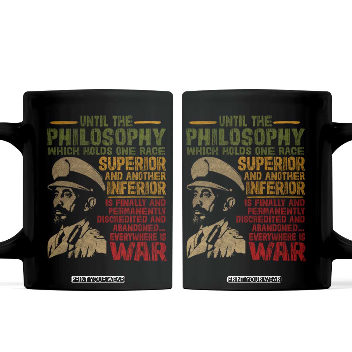 Haile Selassie Coffee Mug War Speech Lion of Judah Rasta Jah Bless TS10 Black Print Your Wear