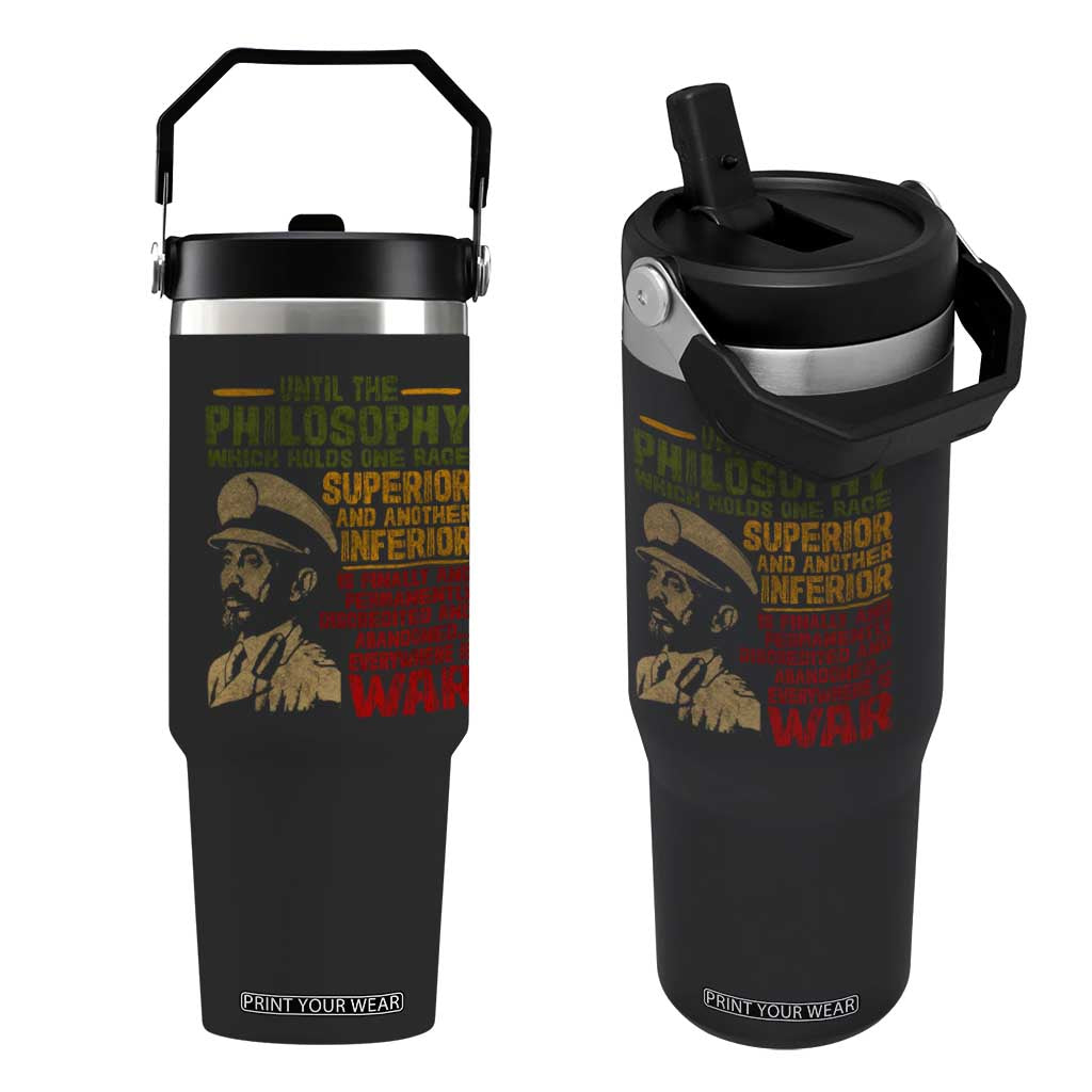 Haile Selassie Flip Straw Tumbler War Speech Lion of Judah Rasta Jah Bless TS10 One Size: 30 oz Black Print Your Wear