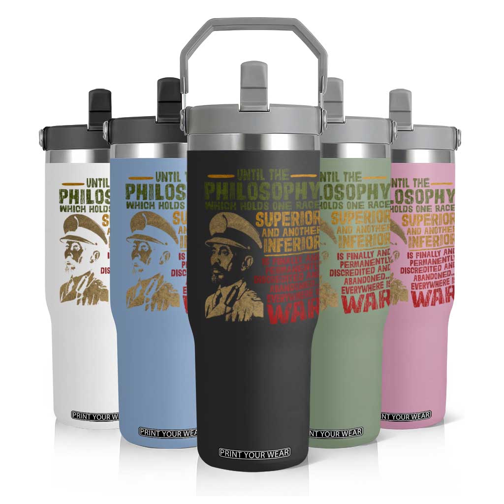 Haile Selassie Flip Straw Tumbler War Speech Lion of Judah Rasta Jah Bless TS10 Print Your Wear