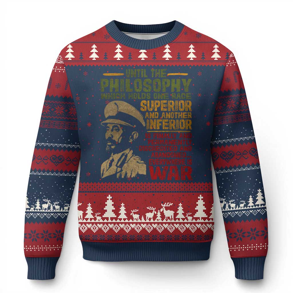 Haile Selassie Ugly Christmas Sweater War Speech Lion of Judah Rasta Jah Bless TS10 Navy Red Print Your Wear