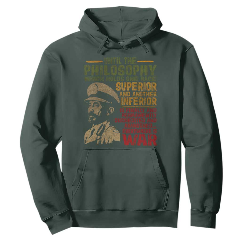 Haile Selassie Hoodie War Speech Lion of Judah Rasta Jah Bless TS10 Dark Forest Green Print Your Wear