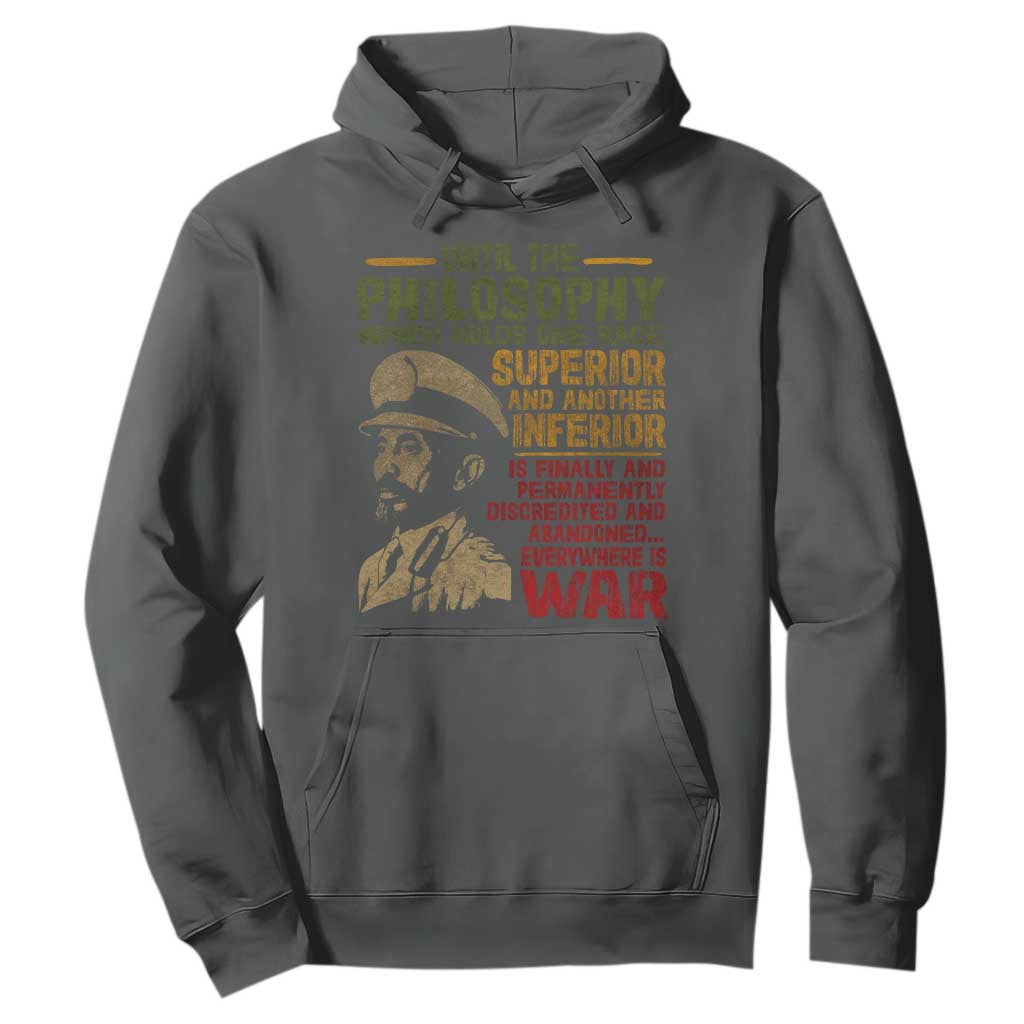 Haile Selassie Hoodie War Speech Lion of Judah Rasta Jah Bless TS10 Dark Heather Print Your Wear