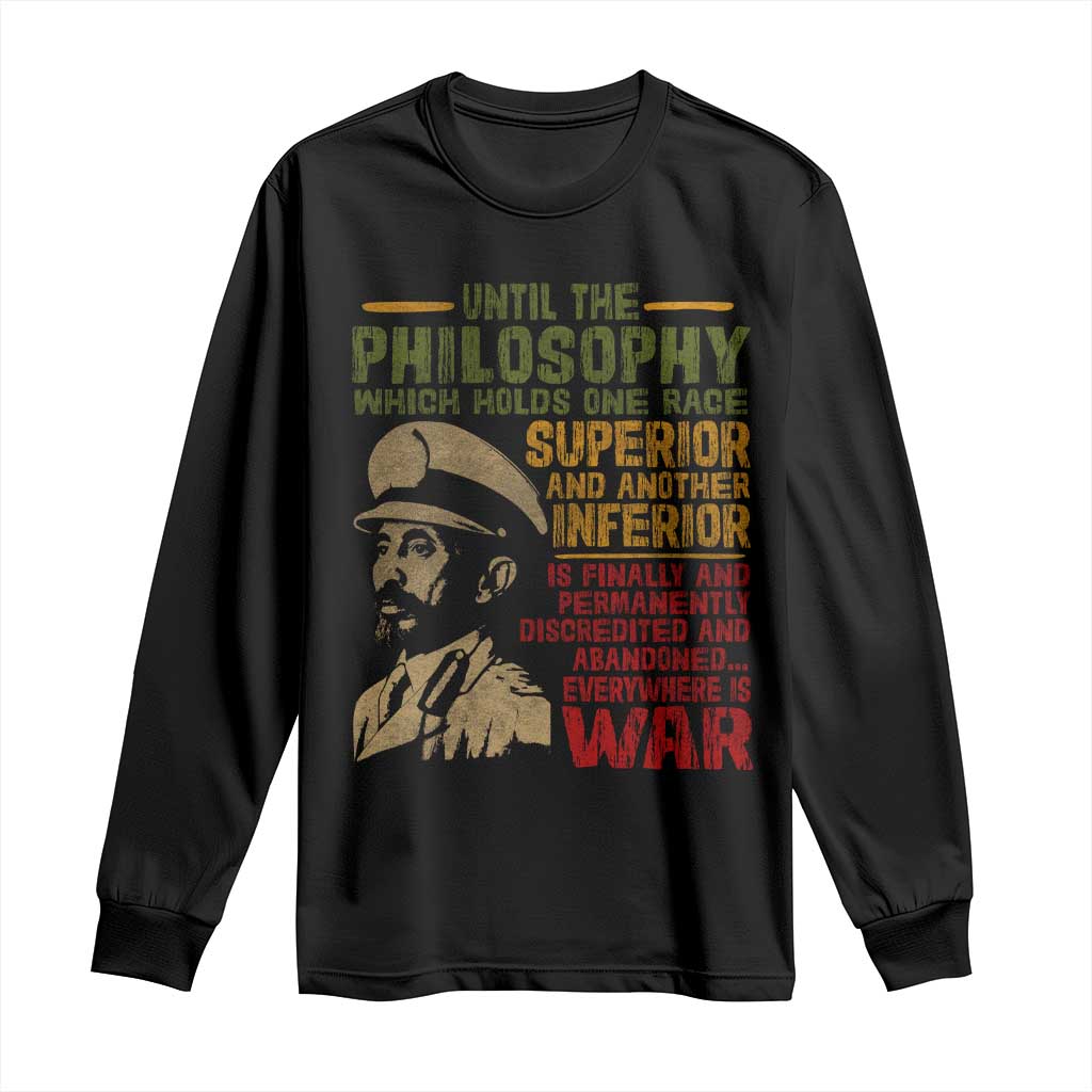 Haile Selassie Long Sleeve Shirt War Speech Lion of Judah Rasta Jah Bless TS10 Black Print Your Wear