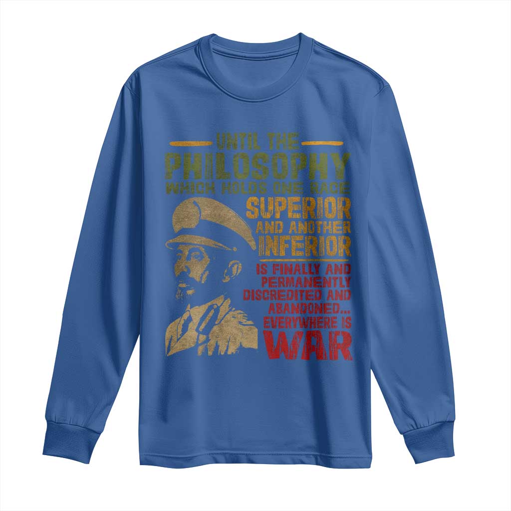 Haile Selassie Long Sleeve Shirt War Speech Lion of Judah Rasta Jah Bless TS10 Royal Blue Print Your Wear