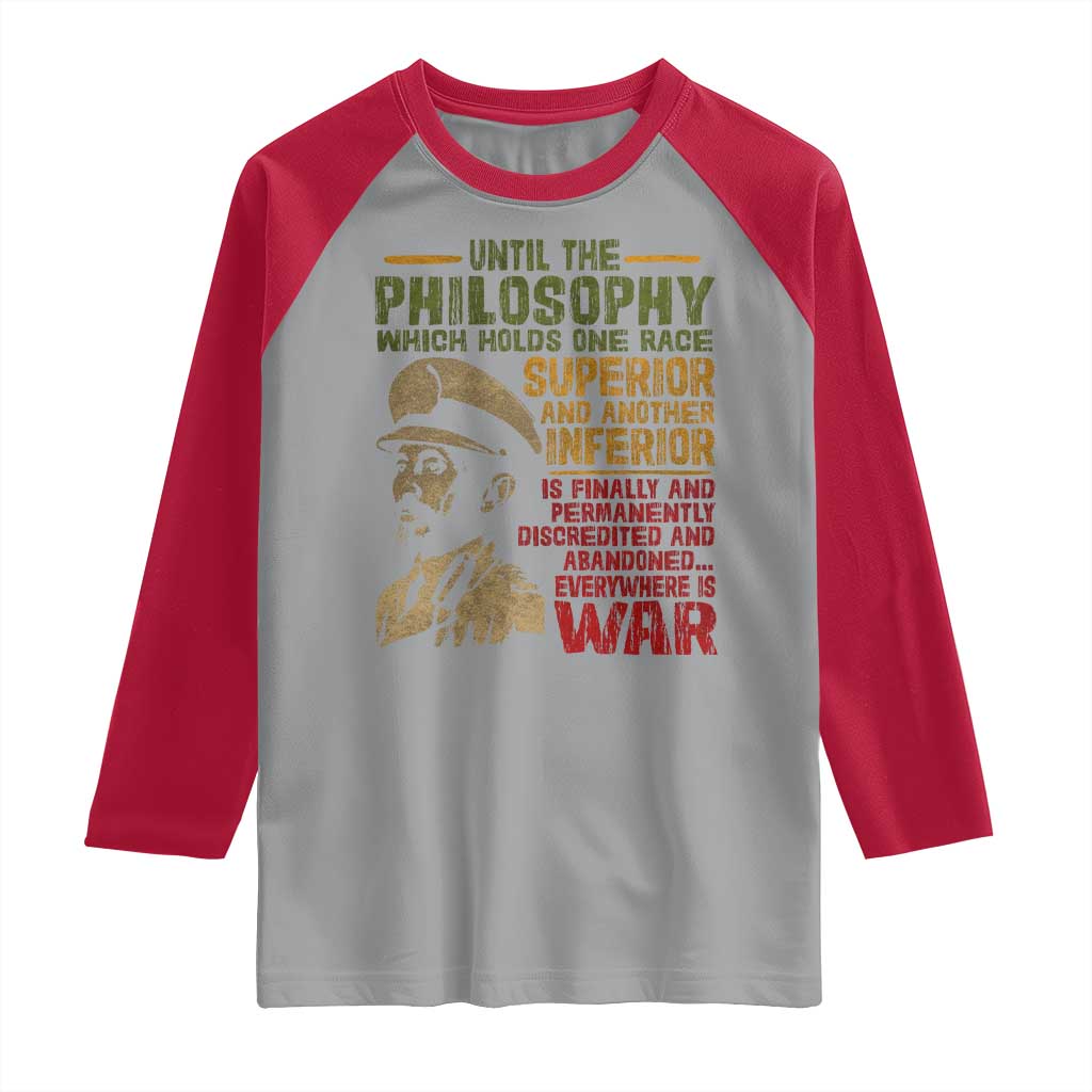 Haile Selassie Raglan Shirt War Speech Lion of Judah Rasta Jah Bless TS10 Sport Gray Red Print Your Wear