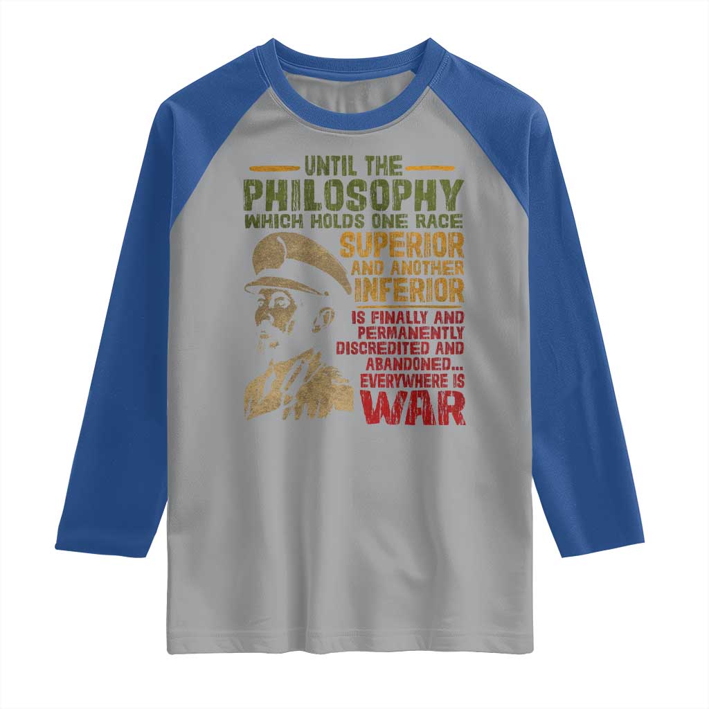 Haile Selassie Raglan Shirt War Speech Lion of Judah Rasta Jah Bless TS10 Sport Gray Royal Print Your Wear