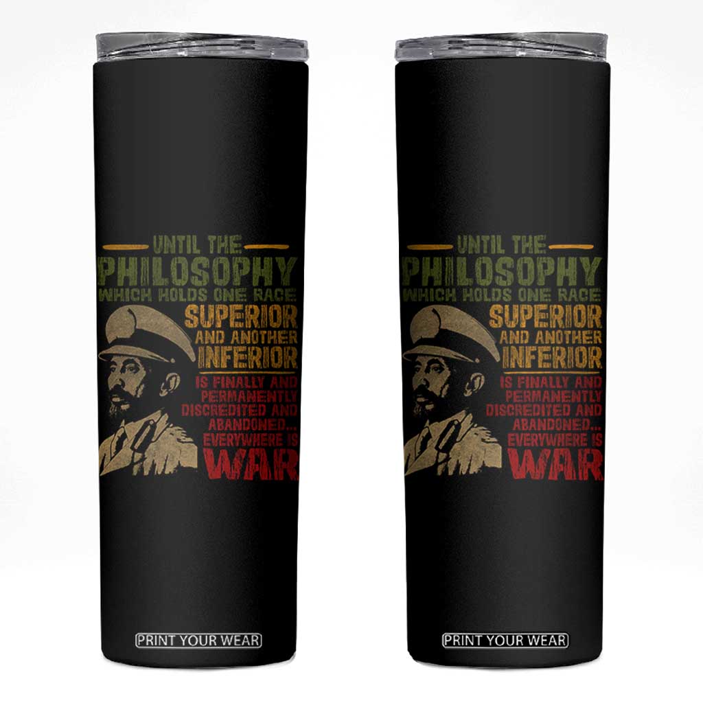 Haile Selassie Skinny Tumbler War Speech Lion of Judah Rasta Jah Bless TS10 Black Print Your Wear