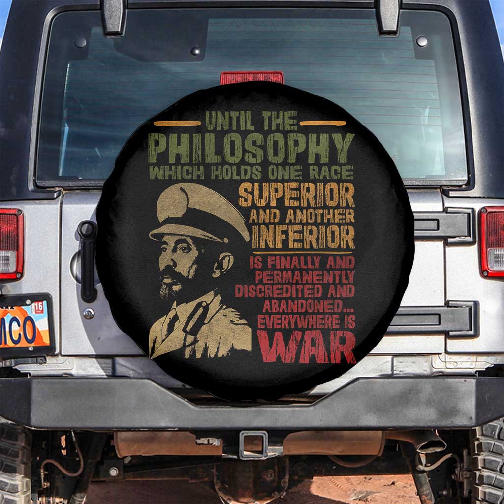 Haile Selassie Spare Tire Cover War Speech Lion of Judah Rasta Jah Bless TS10 No hole Black Print Your Wear