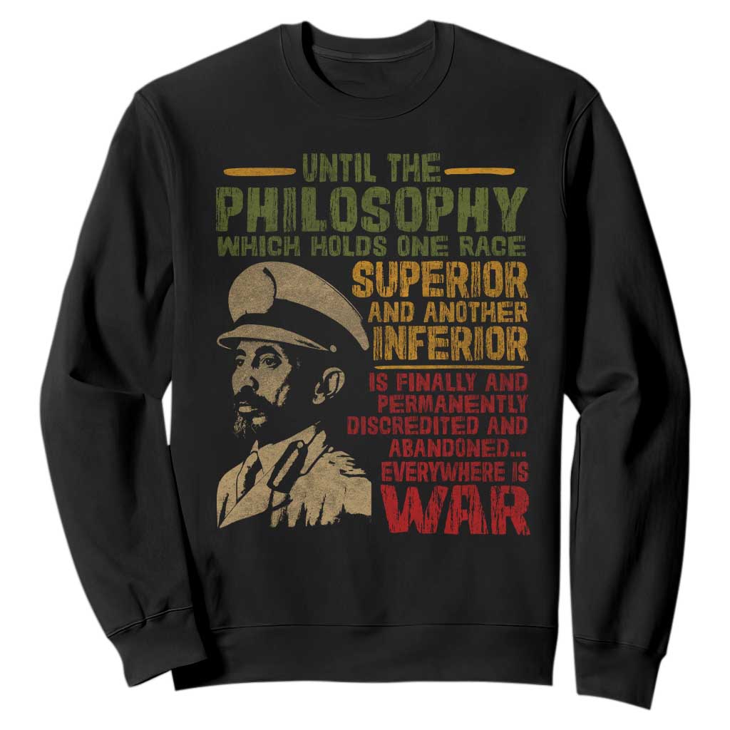 Haile Selassie Sweatshirt War Speech Lion of Judah Rasta Jah Bless TS10 Black Print Your Wear