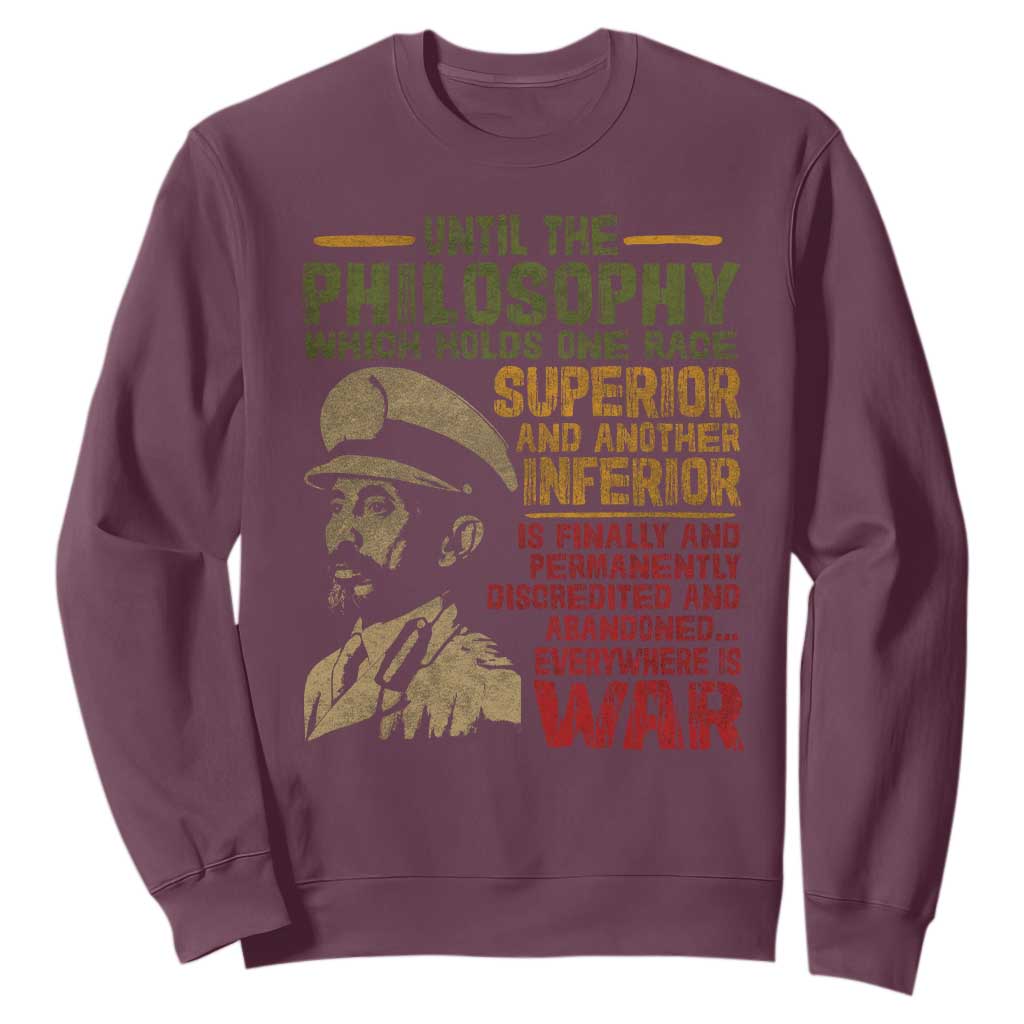 Haile Selassie Sweatshirt War Speech Lion of Judah Rasta Jah Bless TS10 Maroon Print Your Wear