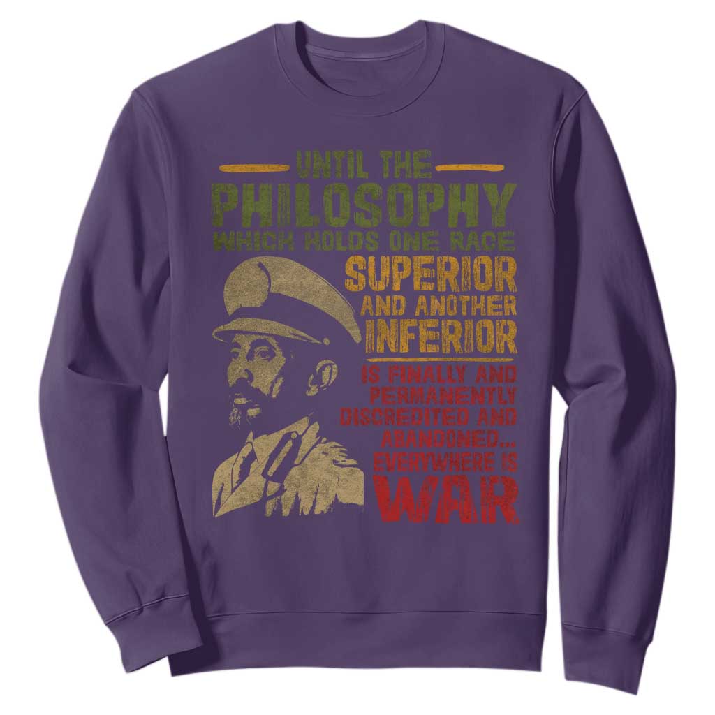Haile Selassie Sweatshirt War Speech Lion of Judah Rasta Jah Bless TS10 Purple Print Your Wear