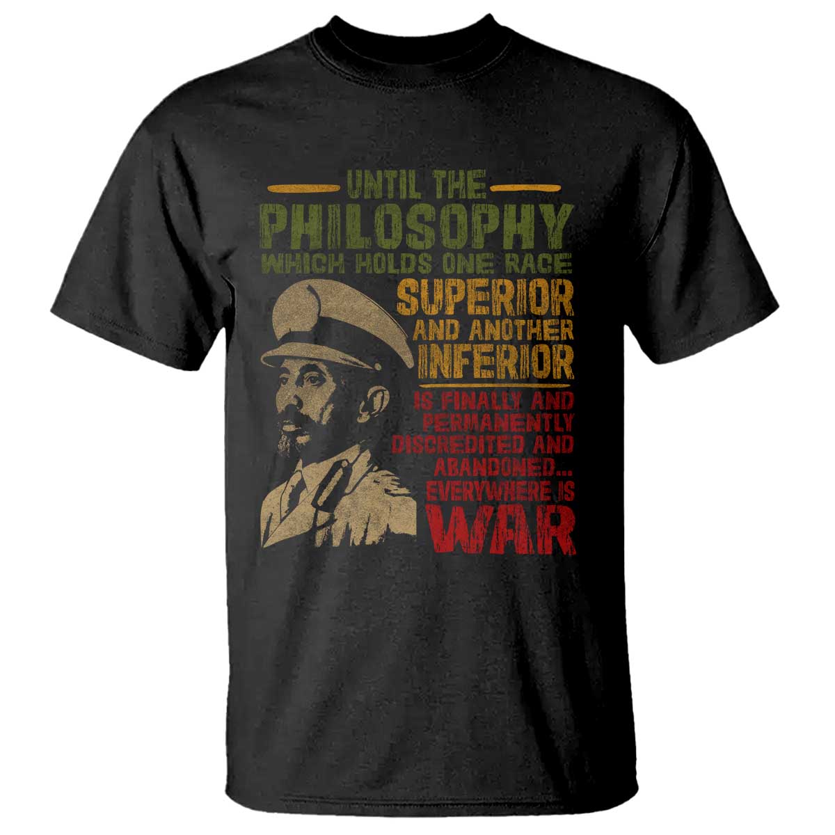 Haile Selassie T Shirt War Speech Lion of Judah Rasta Jah Bless TS10 Black Print Your Wear
