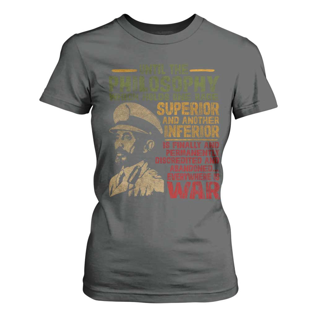 Haile Selassie T Shirt For Women War Speech Lion of Judah Rasta Jah Bless TS10 Dark Heather Print Your Wear