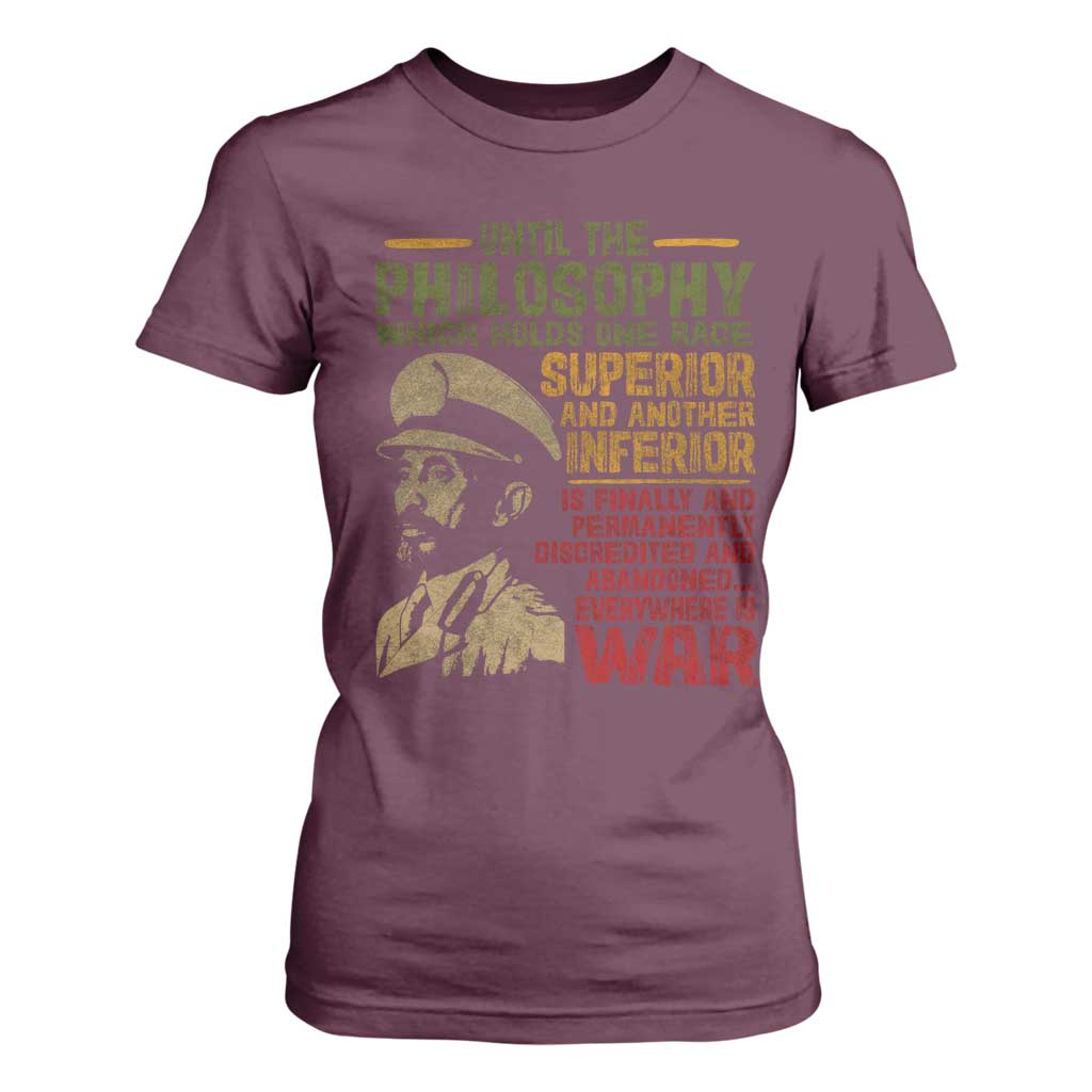Haile Selassie T Shirt For Women War Speech Lion of Judah Rasta Jah Bless TS10 Maroon Print Your Wear