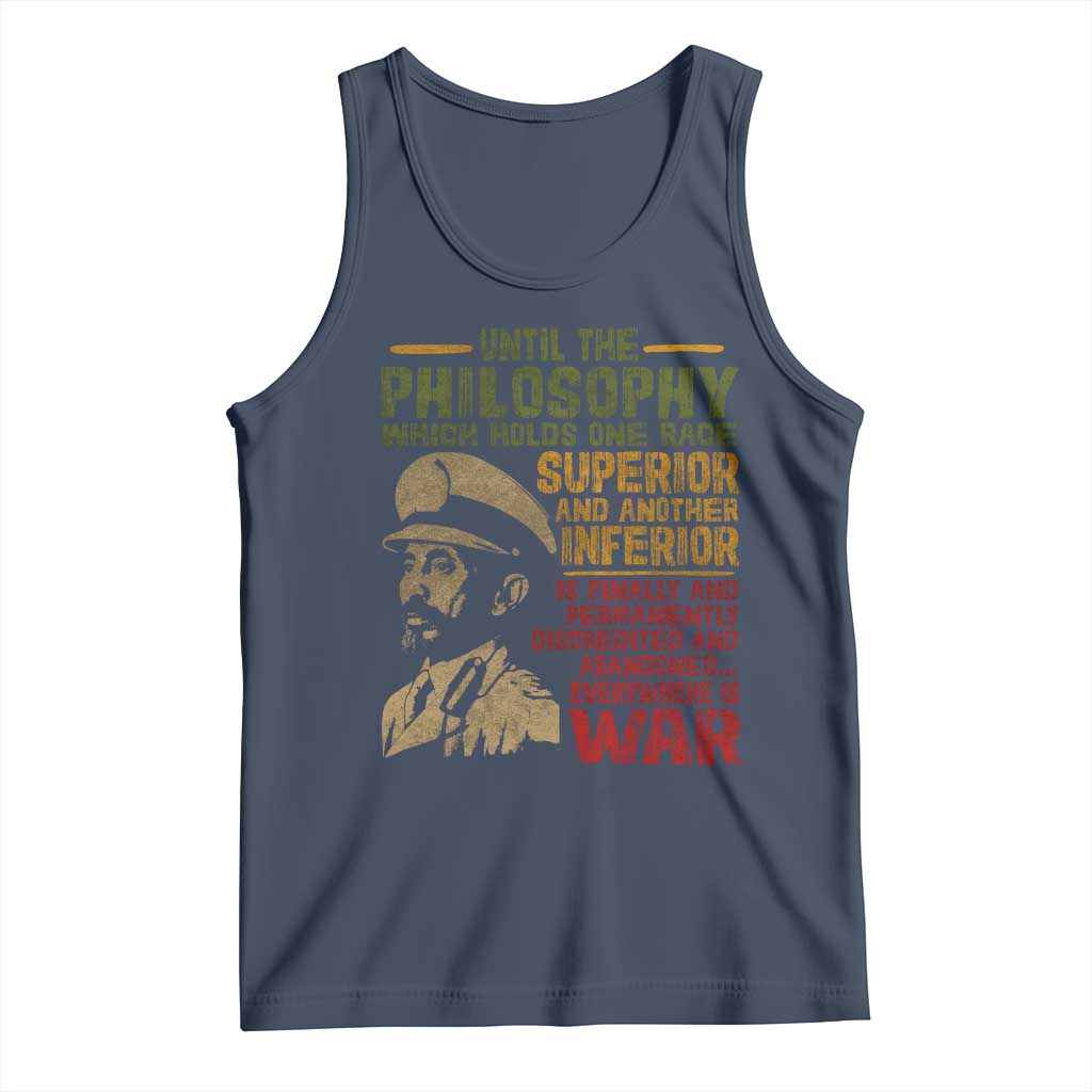 Haile Selassie Tank Top War Speech Lion of Judah Rasta Jah Bless TS10 Navy Print Your Wear