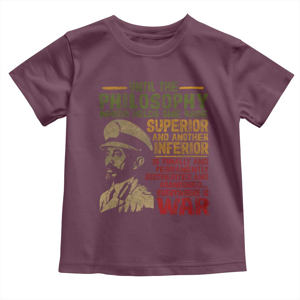 Haile Selassie Toddler T Shirt War Speech Lion of Judah Rasta Jah Bless TS10 Maroon Print Your Wear