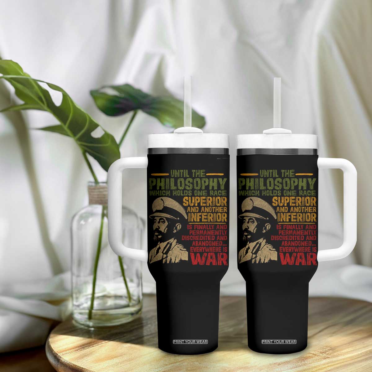 Haile Selassie Tumbler With Handle War Speech Lion of Judah Rasta Jah Bless TS10 Print Your Wear