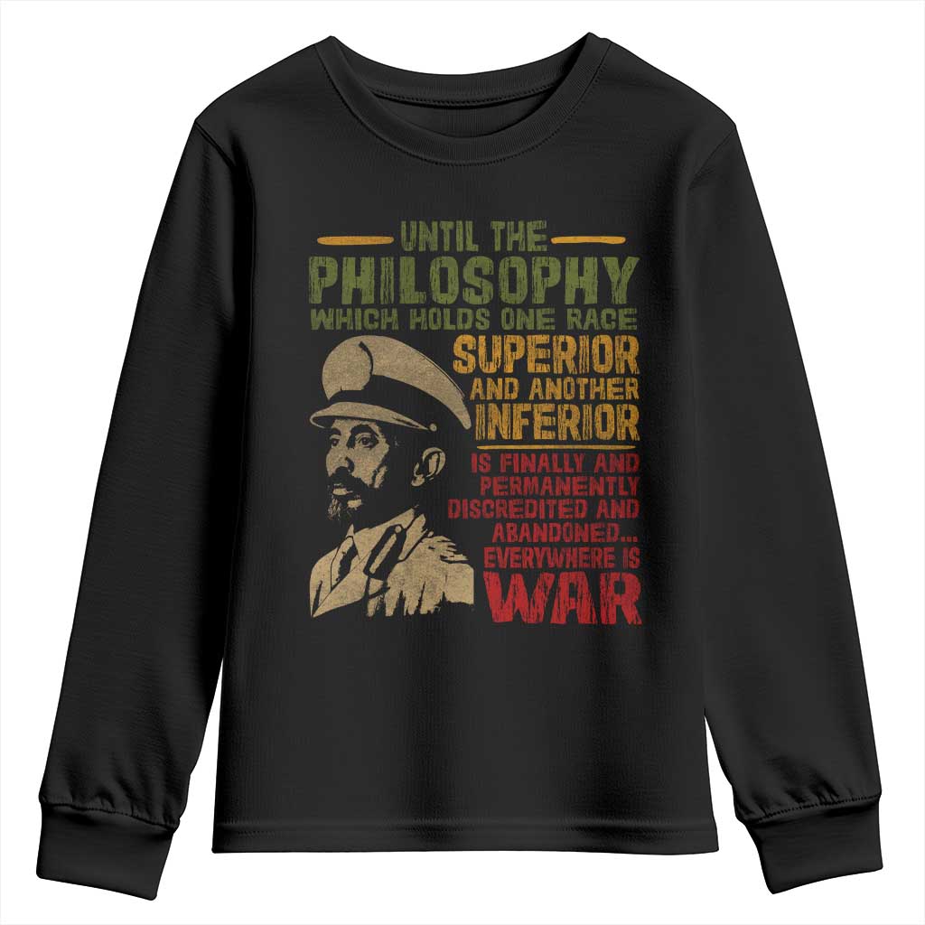 Haile Selassie Youth Sweatshirt War Speech Lion of Judah Rasta Jah Bless TS10 Black Print Your Wear