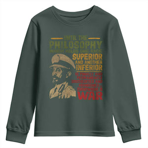 Haile Selassie Youth Sweatshirt War Speech Lion of Judah Rasta Jah Bless TS10 Dark Forest Green Print Your Wear