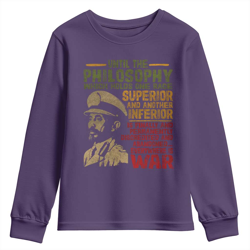 Haile Selassie Youth Sweatshirt War Speech Lion of Judah Rasta Jah Bless TS10 Purple Print Your Wear